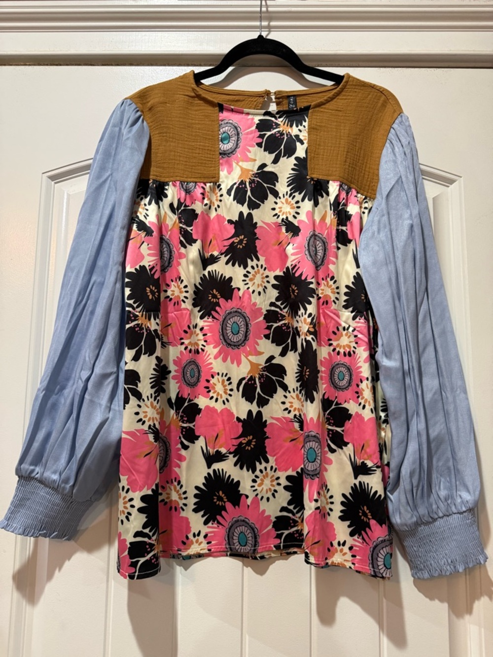 Floral Patchwork Long Sleeve Top - Pink Multi